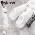 BODENSEE White Sneakers Women Canvas Shoes Women Fashion Vulcanize Shoes Summer Casual Zapatillas Mujer Plus Size 35-42